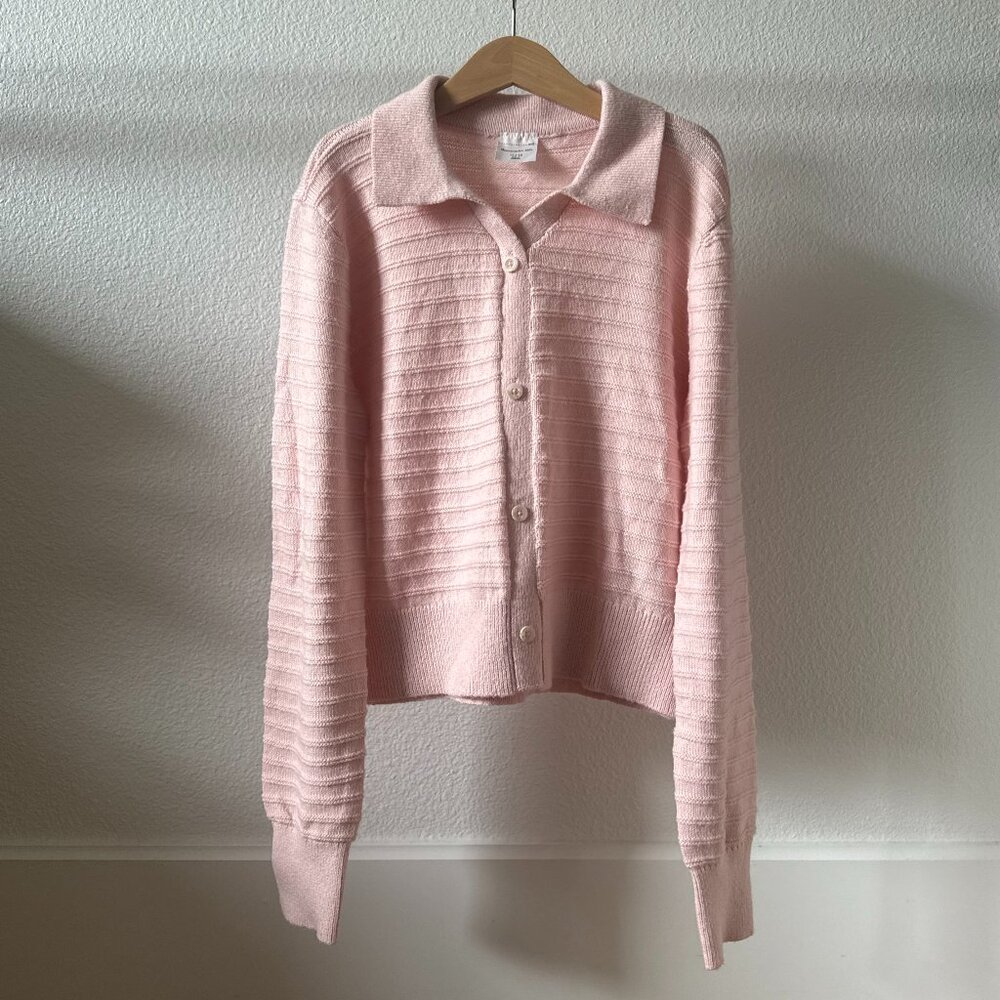 Abercrombie Kids Spring Collared Pastel Pink Cardigan Ribbed Size 11-12 Soft